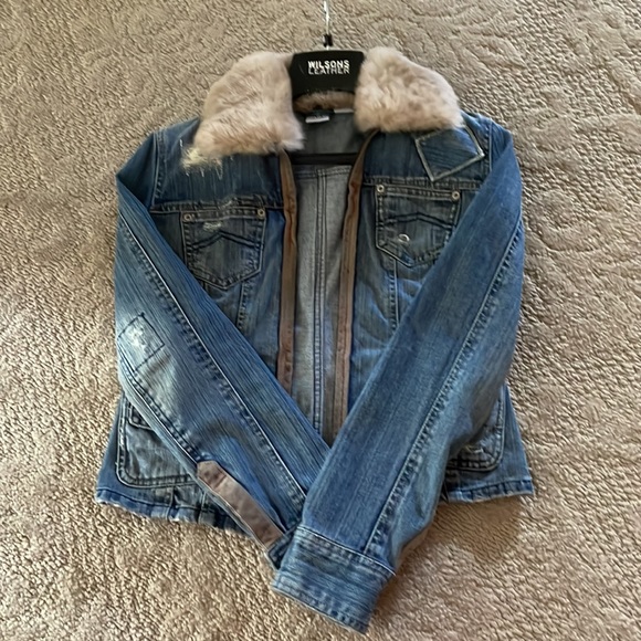 A/X Armani Exchange Jackets & Blazers - A/X jean jacket with real rabbit fur collar and suede leather lining. Size S